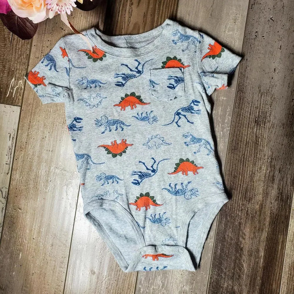 Carter's Size 24m Gray 100% Cotton Dino Dinosaur One Piece Bodysuit NWOT - Picture 4 of 10